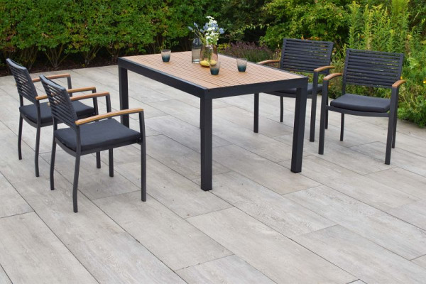 Merxx Parella Set 5-teilig, 4 Stapelsessel, 1 Tisch 150 x 90 cm, Tischplatte aus Kunststoff in realistischer Holzoptik, 51126-309