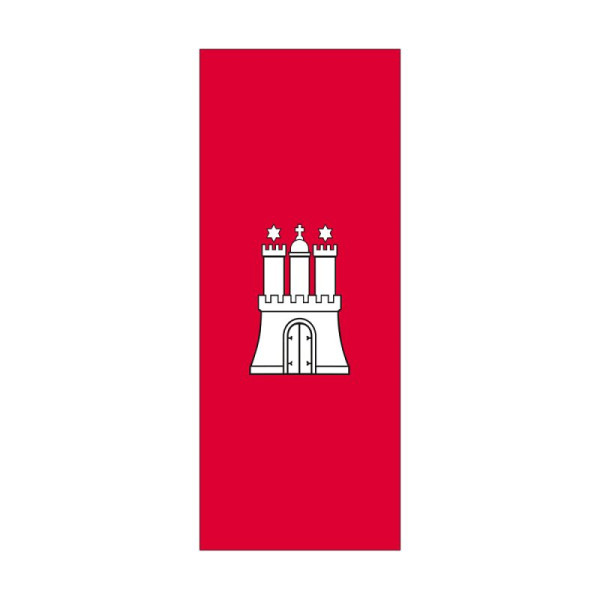 Stein HGS Landesflagge Hamburg, 400 x 150 cm (Hochformat), mit Kunststoff-Karabiner, FlagTop 110 g/m², für Fahnenmasten ab 8 m, ohne Hohlsaum, 26322