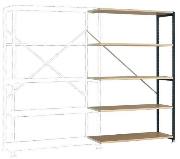 Manuflex Breitfach-Steckregal Anbauregal mit 5 Holzverbundböden, HxBxT = 2000 x 1250 x 400 mm, anthrazit, RP1126.7016