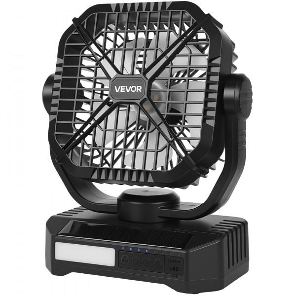 VEVOR 10400 mAh Solarventilator mit LED-Laterne, 20 cm, 7 W, tragbarer 4-Gang-Akku für Camping, Picknick, Reisen, TYNFSFTS9YCARRZ4Z001Y3