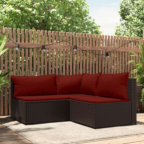 vidaXL 3-teilig Garten-Lounge-Set mit Kissen Braun Poly Rattan, 319812