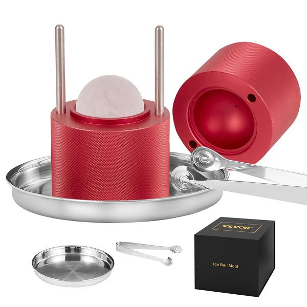 VEVOR Eiswürfelbereiter Eiswürfelformen Satz 60 mm, Eiswürfelform Eiskugelform mit Eiszange & Tropfschale, rot, BQYJHSLCJ60MMWIL4V0