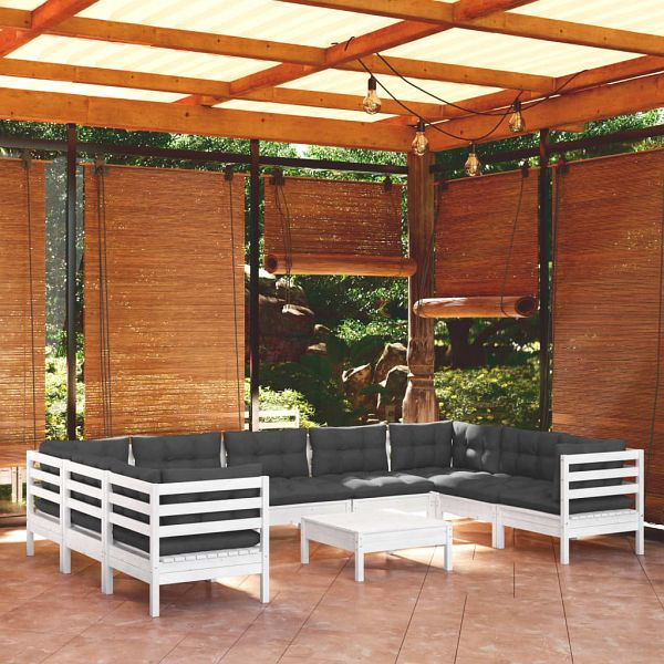 vidaXL 10-teilig Garten-Lounge-Set mit Kissen Weiß Kiefernholz, 3097326