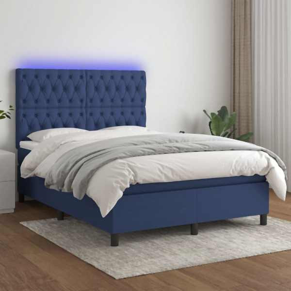 vidaXL Boxspringbett mit Matratze & LED Blau 140x200 cm Stoff, 3135123