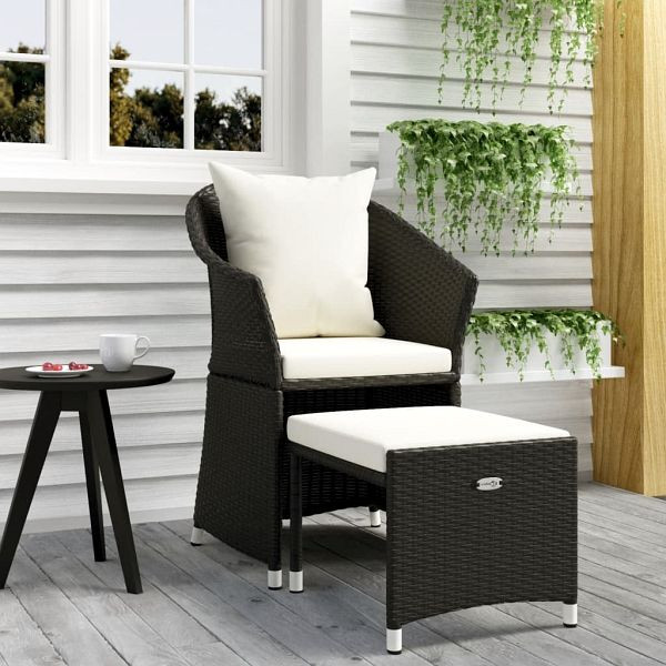 vidaXL 2-tlg. Garten-Lounge-Set mit Kissen Schwarz Poly Rattan, 319684