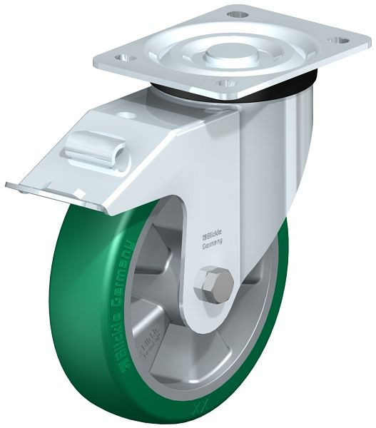 Blickle L-ALST 180K-FI Stahlblech-Lenkrolle, mittelschwere Ausführung, mit Anschraubplatte & Feststeller, Blickle Softhane®, Grün, 754463