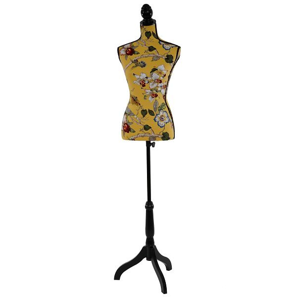 Mendler Schneiderpuppe T222, Schaufensterpuppe Torso weiblich, Fiberglas, Gelb mit Blumen, 35629