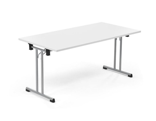 Deskin Klapptisch MODUL, T- Fuß gerade, Platte Holzdekor Weiß, Gestell alusilber, B 1600 x T 700 x H 720 mm, 358848