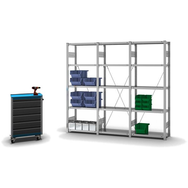 hofe Fachboden-Grundregal, 2000x400x750 mm, 5 Fachebenen, verzinkt, 225 kg Fachlast, 1600 kg Feldlast, einseitige Bedienung, HZG20407XM