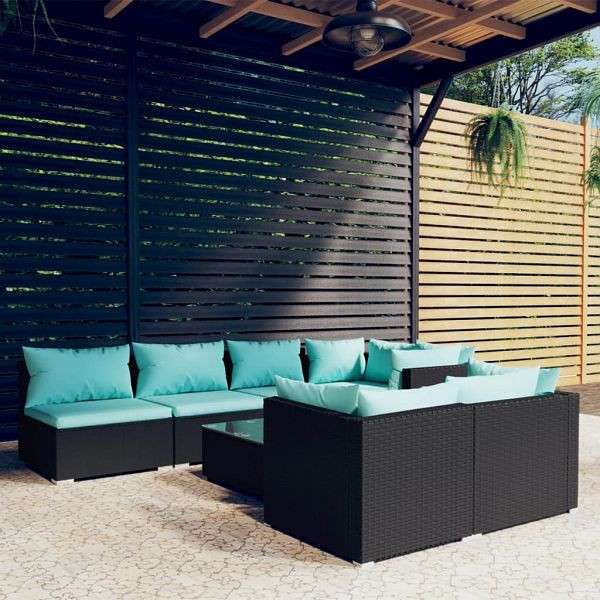 vidaXL 8-teilig Garten-Lounge-Set mit Kissen Schwarz Poly Rattan, 3102465