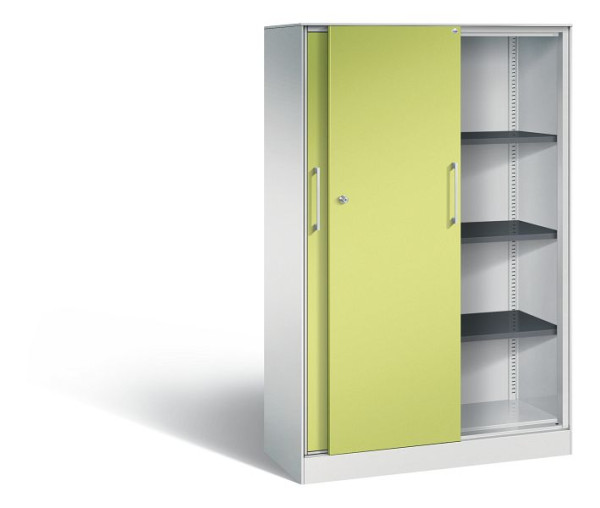 C+P Schiebetürenschrank Asisto, H1635xB1000xT435mm, Farbe: Lichtgrau / Viridingrün, Bügelgriff, 4 OH, 142012-000 S10050