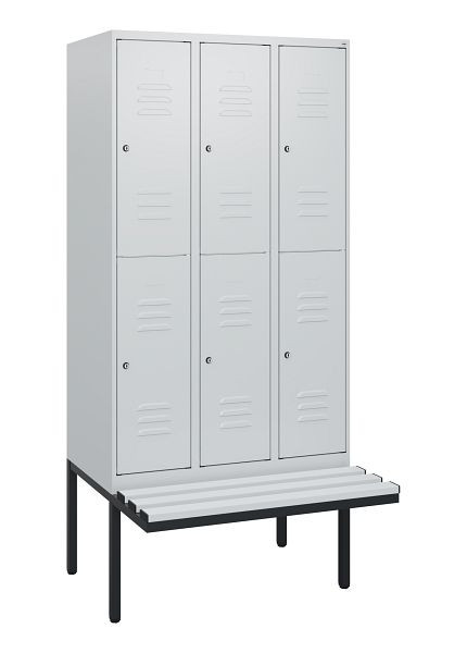 C+P Doppelstöckiger Spind Classic PLUS, 3 Abteile, 1950x900x815mm, 7035/7035, Zylinderschlösser, schwebende Sitzfläche, 0803405-30 S10084