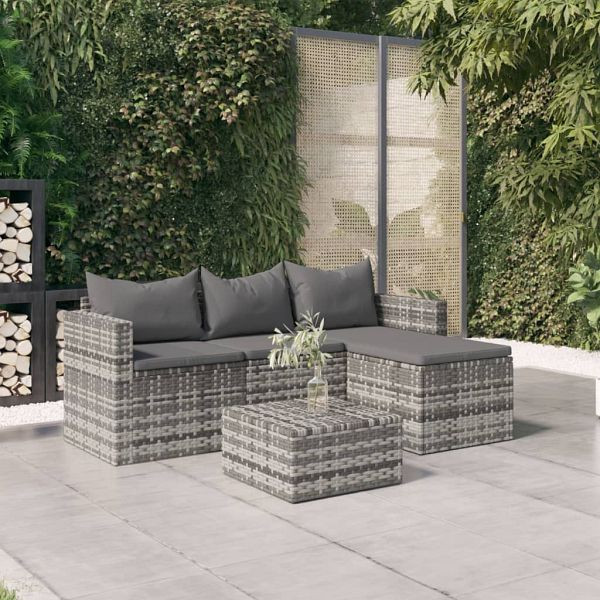 vidaXL 3-teilig Garten-Lounge-Set mit Kissen Grau Poly Rattan, 362331
