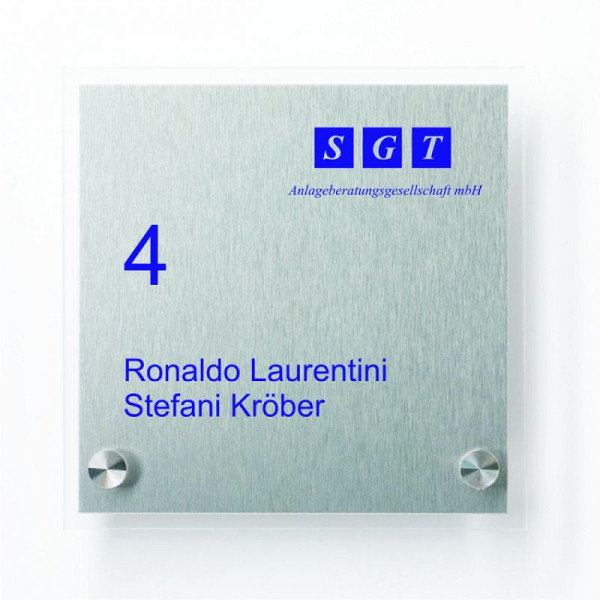 Stein HGS Türschild -Unitex K+-, Türschild/ 210x297mm, DIN A4/4 Halterungen, Aluminium, gebürstet, 21177-03