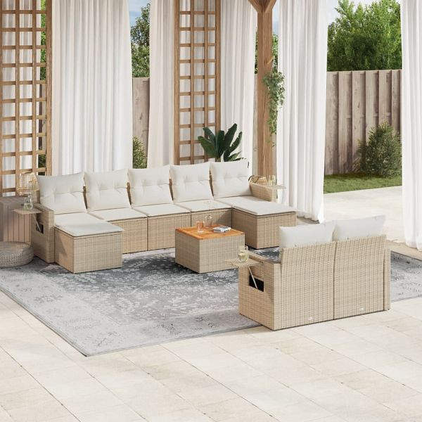 vidaXL 10-teilig Garten-Sofagarnitur mit Kissen Beige Poly Rattan, 3257108