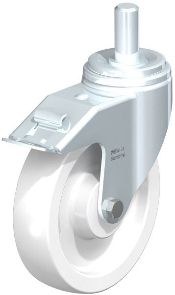 Blickle LHZ-SPO 200G-FI Stahlblech-Lenkrolle, Schwerlast-Ausführung, mit Zapfen & Feststeller, Polyamid, Weiß, 754674