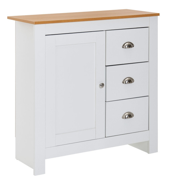 Wohnling Sideboard mit 3 Schubladen 79x81x35 cm Kommode Weiß/Eiche Modern, Design Anrichte Hoch mit Tür, Schubladenkommode Wohnzimmer, WL6.384