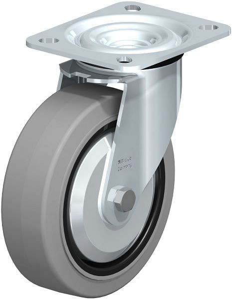 Blickle L-POEV 125G-SG-FA Stahlblech-Lenkrolle, mittelschwere Ausführung, mit Anschraubplatte, Elastik-Vollgummi, Grau, 850547