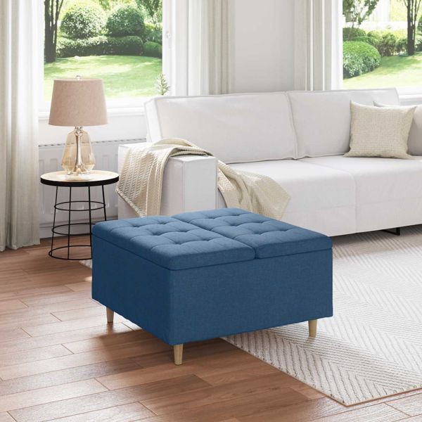 vidaXL Aufbewahrungsottomane mit Kissen Blau 80 x 80 x 45 cm Stoff, 876838