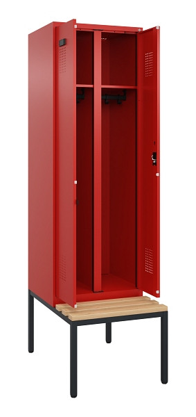 C+P Schwarz-Weiß-Spind Evolo PLUS, Bank, 2 Abteile, 2120x600x815mm, 3020/3020, Zylinderschloss, Sitzfläche Buche-Hartholz, Sitzbank, 0490527-20 S10052