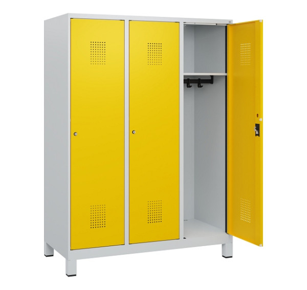 C+P Spind Evolo PLUS, Füße, 3 Abteile, 1630x1200x500mm, 7035/1023, Zylinderschloss, 0490105-32 S10020