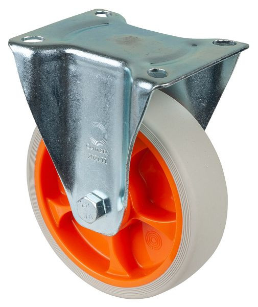 BS Rollen Transportrolle Bockrolle, thermoplastisches Gummirad,orange Felge, Reifen hellgrau, Durchmesser: 160 mm, VE: 2 Stück, L410.B44.161.02