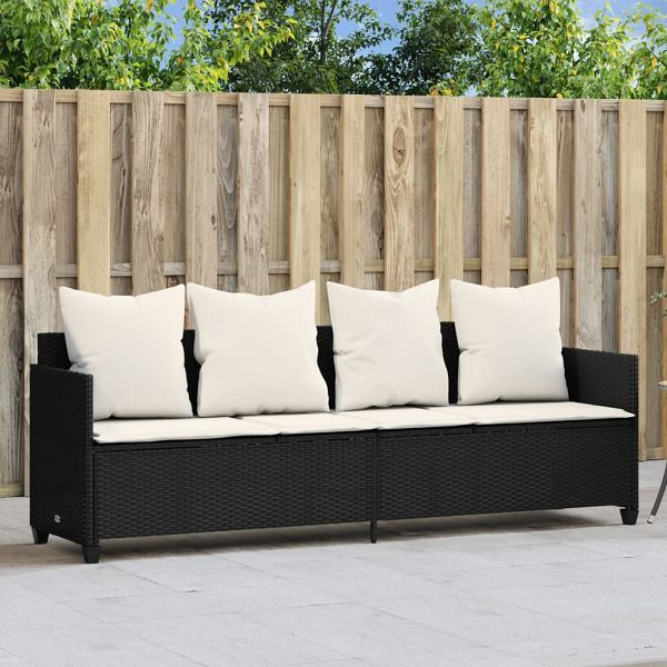 vidaXL Sonnenliege mit Kissen Schwarz Poly Rattan, 368344