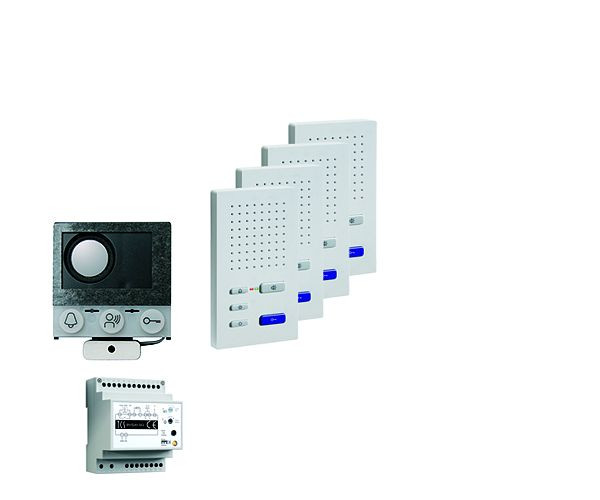 TCS audio:pack Einbau für 4 Wohneinheiten, mit Einbaulautsprecher ASI12000 + 4x Freisprecher ISW3030 + Steuergerät BVS20, PAIF040/004