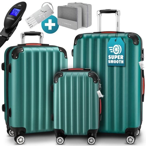 monzana Hartschalenkoffer Set 3-tlg mit Zubehör Rollen 360º Grün ABS, 109980