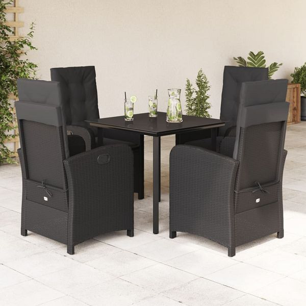 vidaXL 5-tlg. Garten-Essgruppe mit Kissen Schwarz Poly Rattan, 3212321