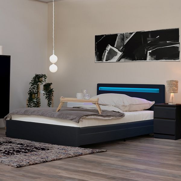 HOME DELUXE LED Bett NUBE mit Schubladen - 140 x 200 cm Dunkelgrau, 7317