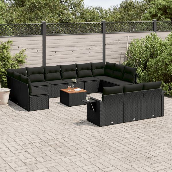 vidaXL 14-teilig Garten-Sofagarnitur mit Kissen Schwarz Poly Rattan, 3224802