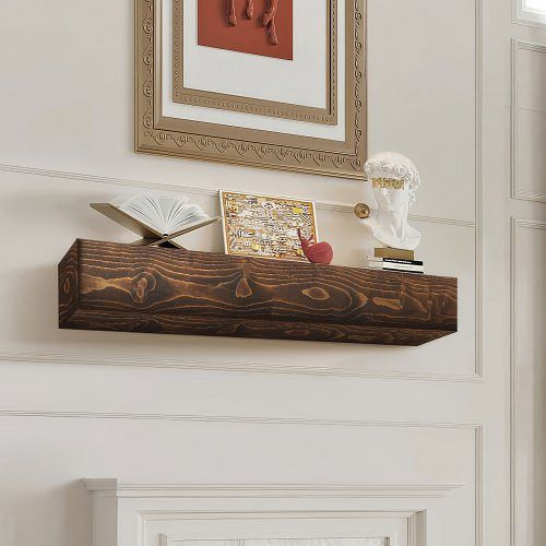 VEVOR Kaminsims Kaminkonsole Kaminverkleidung Schweberegal 213,3cm Naturbraun, FBJXBLJ84YCZOBQPJV0