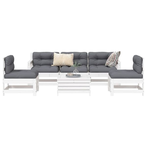 vidaXL 6-teilig Garten-Sofagarnitur Weiß Massivholz Kiefer, 3250749