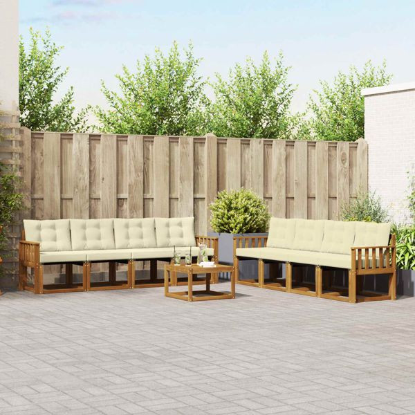 vidaXL Outdoor-Sofagarnitur mit Kissen 9-teilig Natur und Creme, 3368517