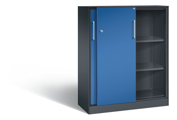 C+P Schiebetürenschrank Asisto, H1310xB1000xT435mm, Farbe: Schwarzgrau / Enzianblau, Bügelgriff, 3 OH, 142032-000 S10135
