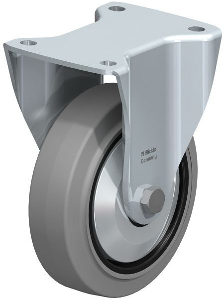 Blickle BH-POEV 160KD-SG-FA Stahlblech-Bockrolle, Schwerlast-Ausführung, mit Anschraubplatte, Elastik-Vollgummi, Grau, 851429
