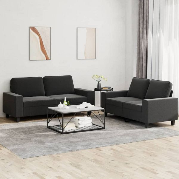 vidaXL 2-teilig Sofagarnitur Schwarz Stoff, Füllung: Schaumstoff, 3201886
