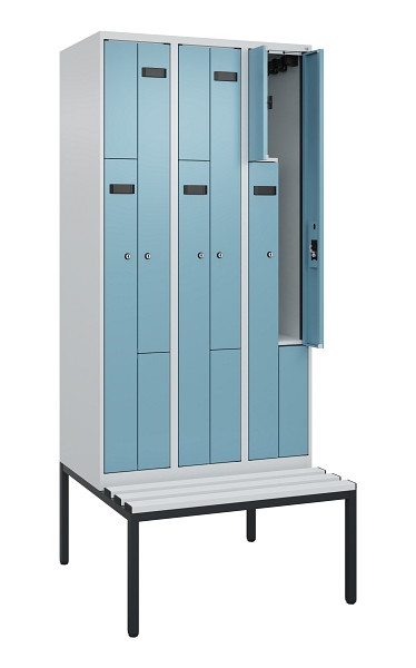 C+P Z-Spind Evolo PLUS, 6 Fächer, 2120x900x815mm, 7035/0010, Zylinderschloss, Material Sitzfläche Kunststoff, Sitzbank, 0490537-306 S10090