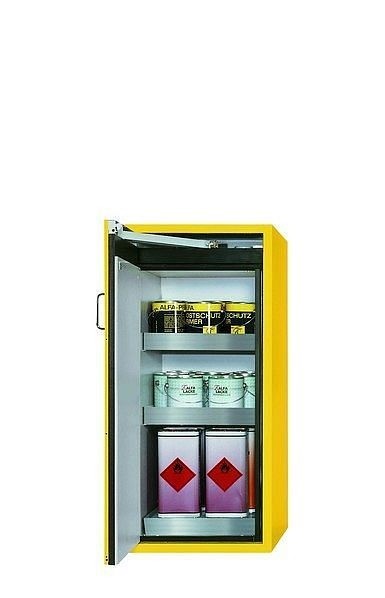 asecos Sicherheitsschrank S-CLASSIC-90, S90.129.060 in sicherheitsgelb RAL 1004 mit 2x Wannenboden Standard (Edelstahl), 30238-002-30287