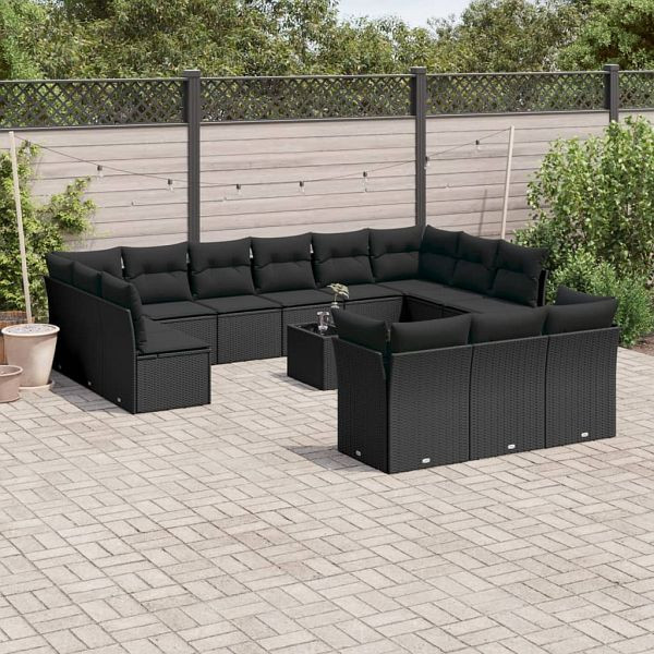 vidaXL 14-teilig Garten-Sofagarnitur mit Kissen Schwarz Poly Rattan, 3218455