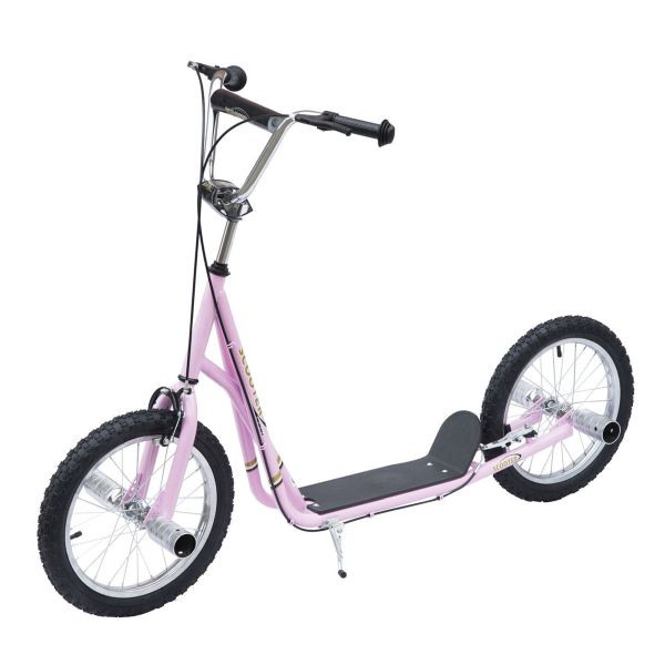 HOMCOM Kinderroller mit Luftreifen Scooter Tretroller Kickboard 16 Zoll Rosa, 371-026PK