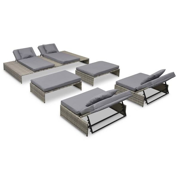 vidaXL 5-teilig Garten-Lounge-Set mit Auflagen Poly Rattan Grau, 42889