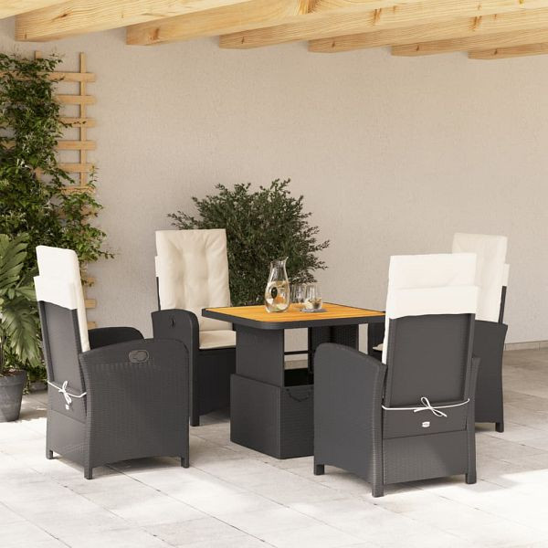 vidaXL 5-teilig Garten-Essgruppe mit Kissen Schwarz Poly Rattan, 3277314