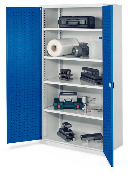 Kappes Schwerlastschrank ohne Mitteltrennwand, 1950 x 1000 x 600 mm, Mod 41, RAL7035/5010, Lochplattentür, 4 Fachböden verzinkt, 1462.02.3016