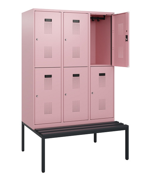 C+P Doppelstöckiger Spind Evolo PLUS, Bank, 6 Fächer, 1950x1200x815mm, 3015/3015, Zylinderschloss, Sitzfläche Kunststoff, Sitzbank, 0493505-32 S10159