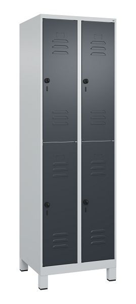 C+P Doppelstöckiger Spind Classic PLUS, Füße, 2 Abteile, 1950x600x500mm, 7035/7016, 080310-20 S10008