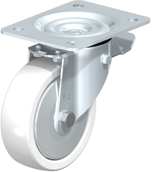 Blickle LK-SPO 125G-3-ST-FA Stahlblech-Lenkrolle, schwere Ausführung, mit Anschraubplatte & Feststeller, Polyamid, Weiß, 750501