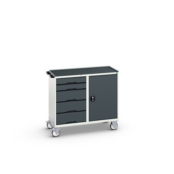 bott verso Montagewagen, mit 5 Schubladen, Tür und Abrollrand, BxTxH: 1050 x 550 x 965 mm, Lichtgrau / Anthrazitgrau, 16927122.19