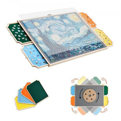 VEVOR 1500-teiliges drehbares Puzzlebrett mit 4 Filzschubladen & Abdeckung, tragbarer Tisch (890x660x32mm), Zubehör für Erwachsene, ZMPTB1500JXWTNGBL001V0